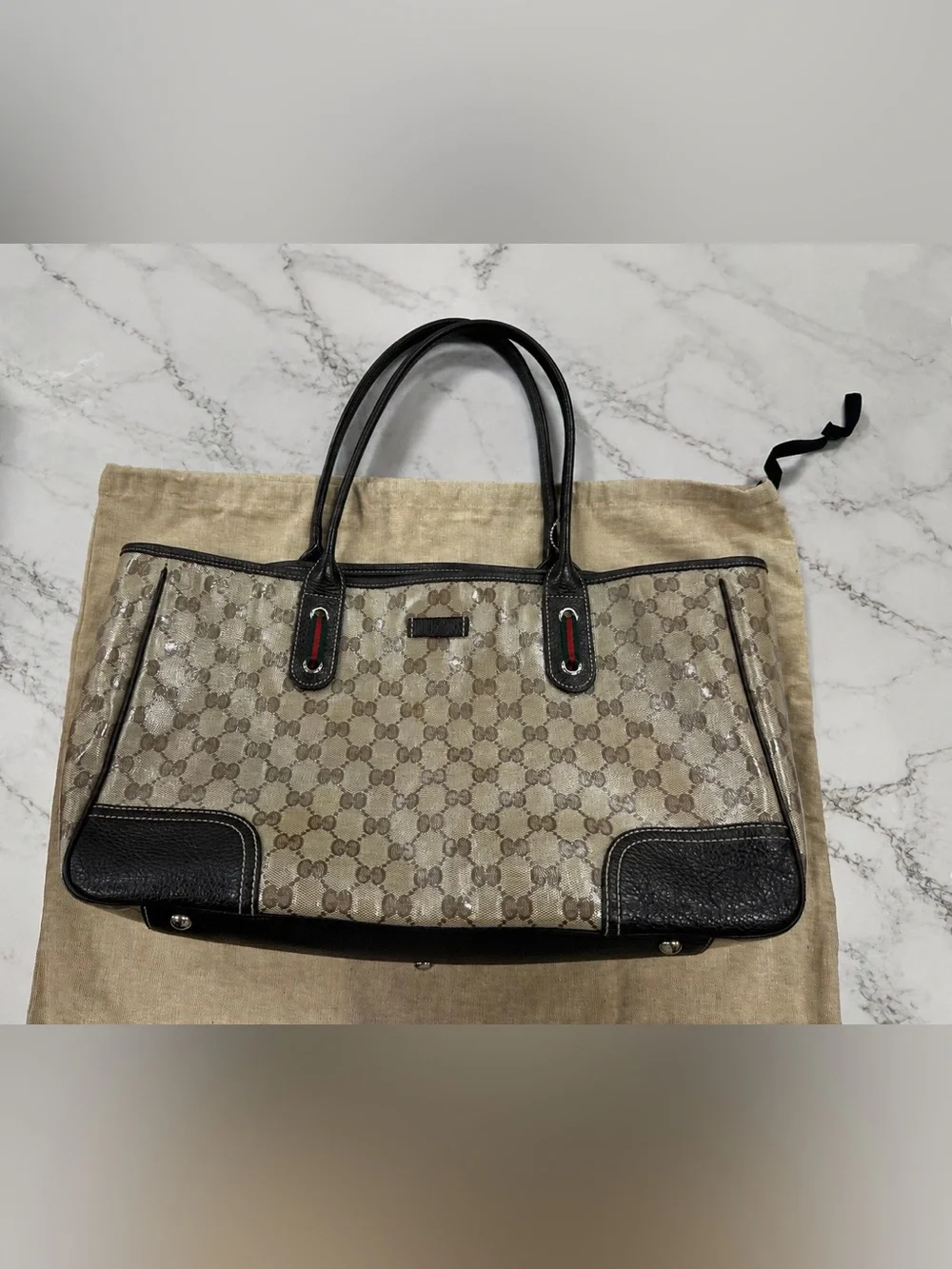 Authentic Gucci GG Crystal Princy Tote Beige XL Shoulder Bag + Dust Bag - Picture 4 of 11